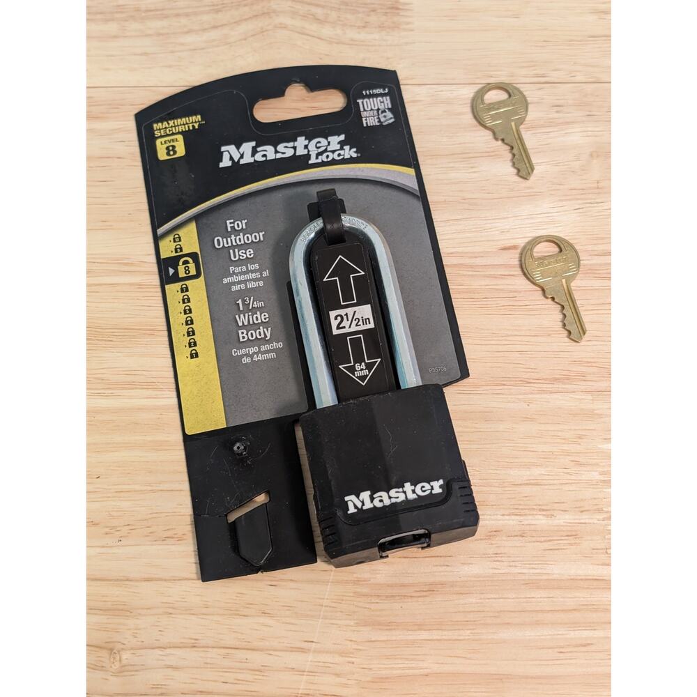 Master Lock Level 8 Max Security 2 1/2" Keyed Outdoor Padlock Covered & 2 Keys